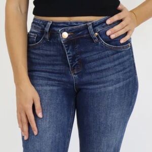 Tummy control jeans! RFM Cross Button Ankle Crop Slim Straight Jeans